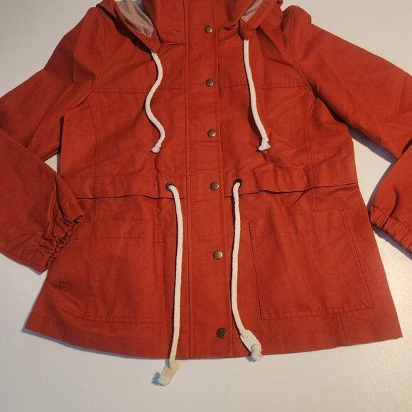 Ann Taylor LOFT Anorak Utility Jacket Hooded Lined Red Womens Medium NEW NWT - Picture 2 of 15